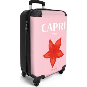 NoBoringSuitcases.com® - Handbagage koffer lichtgewicht - Reiskoffer trolley - Roze met Capri Italië - Cabin luggage suitcase - Rolkoffer met wieltjes - Reistrolley vrouwen - Past binnen 55x40x20 en 55x35x25