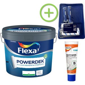 Flexa Powerdek Muurverf - Muren & Plafonds - Binnen - Wit - 10 L + Alabastine Muurvuller + Muurverfset