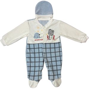 Onesie met berenprintje voor jongens - Maat 3-6 maanden - Lichtblauw - Kraamcadeau - Babyshower