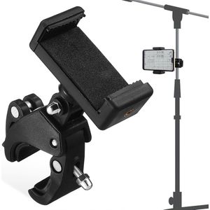 Microfoonstandaard met microfoonstandaard, muziekstandaard en accu, alle smartphones, smartphonehouder met microfoonstandaard, 180° verstelbaar
