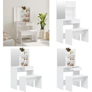 vidaXL Kaptafelset 74,5x40x141 cm hoogglans wit - Kaptafel - Kaptafels - Kap Tafel - Make-up Tafel
