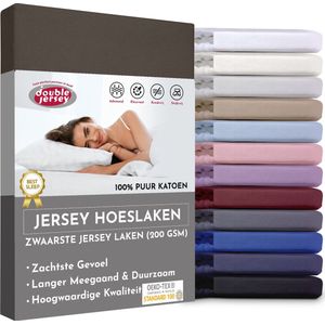 Double Jersey Hoeslaken - Hoeslaken 200x200+30 cm - 100% Katoen  Taupe