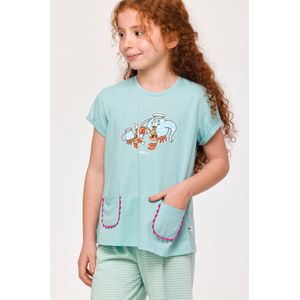 Woody Meisjes-Dames Pyjama licht turquoise - maat 164/14J