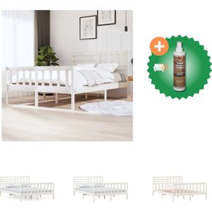 vidaXL Bedframe Grenenhout - Wit - 205.5 x 156 x 100 cm - 150 x 200 cm (5FT King Size) - Bed - Inclusief Houtreiniger en verfrisser