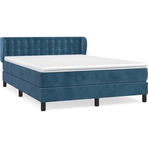 vidaXL - Boxspring - met - matras - fluweel - donkerblauw - 140x200 - cm