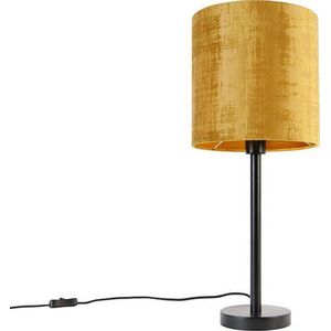 QAZQA simplo - Moderne Tafellamp met kap - 1 lichts - H 600 mm - Zwart Goud - Woonkamer | Slaapkamer | Keuken