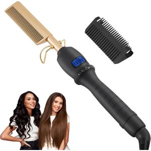 Stijltangen - Warme kam voor pruiken, 3-in-1 haarlisser voor afrohaar, 14 temperatuursinstellingen 80-210 ℃ met digitale LCD-display
