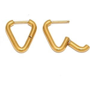 Lucardi Dames Stalen goldplated oorhangers met open hart - Oorbellen - Staal - Goudkleurig