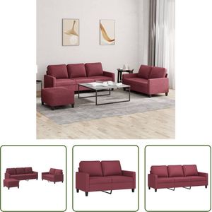 The Living Store Loungeset - Wijnrood - 2-zits en 3-zits bank met voetenbank - 138 x 77 x 80 cm - Comfortabele zitting