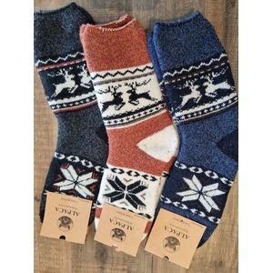 3 Paar - 100% Alpaca Wollen Sokken - Maat 35-38 - Wintersokken - Thermosokken - Huissokken - Cadeau Artikel
