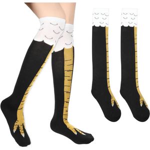 Kippenbeen Sokken - Grappige Carnaval Sokken voor Dames, Heren en Kinderen - Zwart Geel Wit - Maat 36-42 - Modern Design - Unisex - 2 Paren