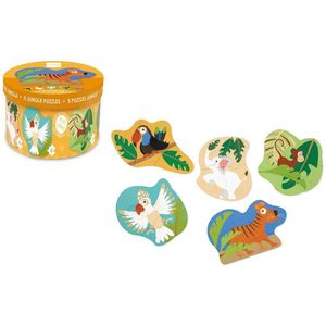 Scratch Puzzel: BEGINNERSPUZZELS - JUNGLE ca. 15-27cm, met 5 puzzels 3-4-5-6-8 stuks, in karton, in doos diam.18xH12cm, 2+