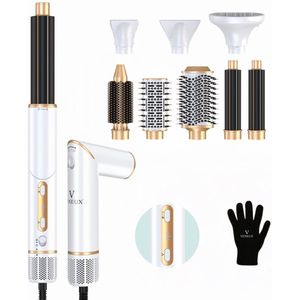 VENEUX® 8 in 1 Föhnborstel - Airstyler - Krulborstel - Multistyler - Diffuser Föhn - Wit / Goud