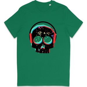 T Shirt Heren Dames - DJ Skull Grafische Print Opdruk - Groen - Maat XS