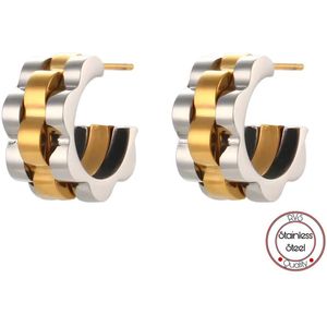 Presidente Oorbel | Oorbel Vrouwen | Schakel Oorbel | Staal Zilverkleurig & Goudkleurig | Cadeau voor Haar | Cadeau voor Vrouw | Oorhanger | Zilverkleurig & Goudkleurig | Set | Soraro