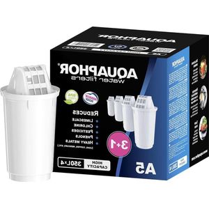 Filterpatroon A5 Pack 3 + 1 - filtert kalk - chloor - zware metalen - 350 liter - helder water - Aqualen-technologie - beter eten - drinken - keukenapparaten beschermt