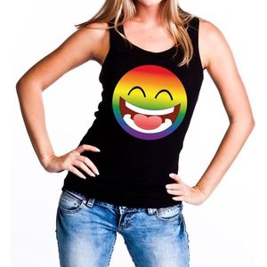 Gay pride emoji/emoticon tanktop - regenboog tanktop zwart voor dames - gaypride M