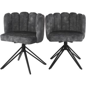 Draaistoel (2 stuks), 360° draaibaar, eetkamerstoelen, woonkamerstoelen, make-up stoelen, met rugleuning, grijs