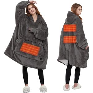 Verwarmde Oversized Hoodie – Fleece hoodie unisex - Grijs – 3 Verwarmingspanelen – USB - Incl. 10000mAh Power Bank