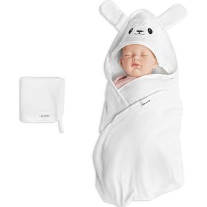 Navaris badcape met capuchon voor baby - Set met badcape en washandje - 100% bamboe - Voor baby's van 0-12 maanden - Oeko-tex gecertificeerd - Schaap