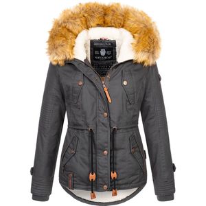Navahoo - Dames Winterjas - Korte Parka - Zwart - Imitatiebont
