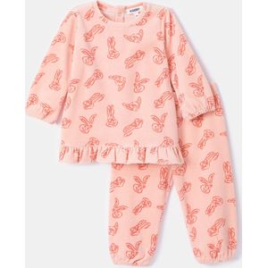 Woody pyjama velours baby meisje - roze - haas - 232-10-PDL-V/928 - maat 56