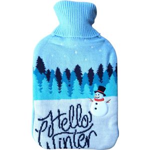 Warmwaterkruik 2 Liter met Gebreide Hoes – Hello Winter – Zachte Coltruihoes – Hittekruik voor Warmte & Comfort