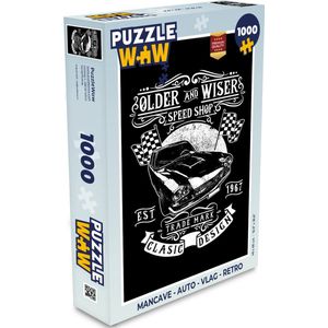 Puzzel Mancave - Auto - Vlag - Retro - Legpuzzel - Puzzel 1000 stukjes volwassenen