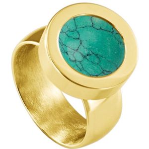 Quiges RVS Schroefsysteem Ring Goudkleurig Glans 17mm met Verwisselbare Natuursteen Turkoois 12mm Mini Munt