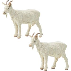 Set van 2x stuks plastic speelgoed figuur witte geiten 8 cm - Dieren speelgoed geiten