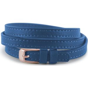 Silventi 980170003 Leren Wikkelarmband met Stalen Gesp 60cm - 7mm - Armband - Wrap - Blauw - Rosegoudkleurig