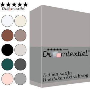Droomtextiel Katoen - Satijnen Hoeslaken Grijs - Eenpersoons - 80x200 cm - Hoogwaardige Kwaliteit - Super Zacht - Hoge Hoek