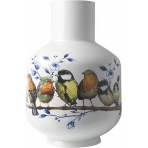 Hoge bolvaas Bosvogels - Heinen Delfts Blauw - Keramiek - 35 cm