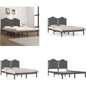 vidaXL Bedframe massief grenenhout grijs 120x200 cm - Bedframe - Bedframes - Tweepersoonsbed - Bed
