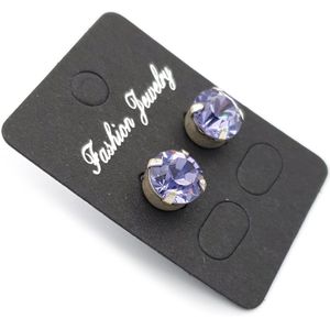 Zilveren oorstekers met een 8 mm rond lila paars Violet Swarovski element kristal steentje