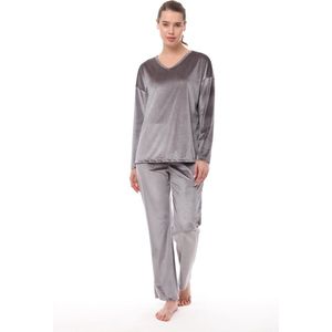 Pijadore - Fluwelen Dames Pyjama Set, Lange Mouwen, Grijs - S