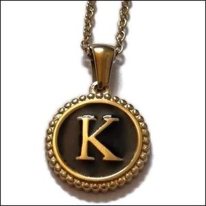 Aramat jewels -ketting-letter k- chirurgisch staal - zwart - goudkleurig-45cm - dames- rond