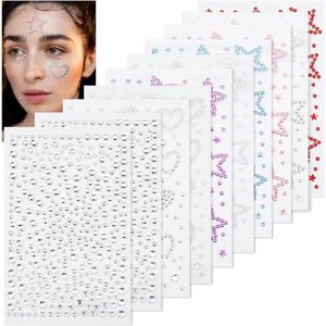 Brenzoos - 10 vellen zelfklevende edelsteenstickers voor het gezicht en haar - festival decoratie en haaraccessoires