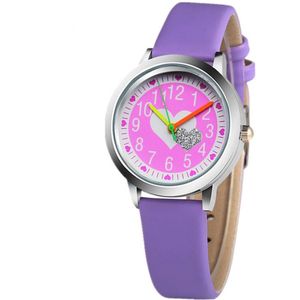Kinder Horloge | Glitter Hart - Paars | Kunstleer | Ø 30 mm | Fashion Favorite