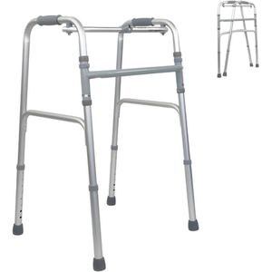 Opvouwbaar Looprek Voor Ouderen - Lichtgewicht Aluminium Looprek Zonder Wielen - Smal Ontwerp Met Antislip Doppen - Stevig En Compact Inklapbaar - Kleur Grijs