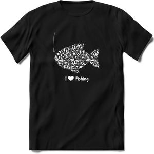 I Love Fishing - Vissen T-Shirt | Wit | Grappig Verjaardag Vis Hobby Cadeau Shirt | Dames - Heren - Unisex | Tshirt Hengelsport Kleding Kado - Zwart - L