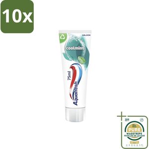 10 x Aquafresh Tandpasta Coolmint 75 ml - Grootverpakking - Tandpasta - Frisse Adem - Fluoride - Suikerzuur Bescherming - Gezond Tandvlees