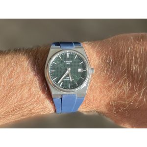 Intergrated rubber watch strap Navy Blue for Tissot PRX 35mm - Geïntegreerde rubber horloge band Navy blauw met quick release trekker