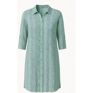 Angelle Milan Doorknoopjurk – Mint Slangenprint – Travelstofblend Highlights