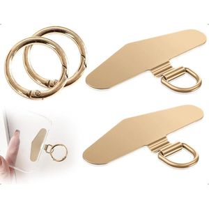 Set van 2 telefoonhoesjes met kettingen van roestvrij staal - Duurzame telefoondraagband met universele pads (goud) Eén Maat