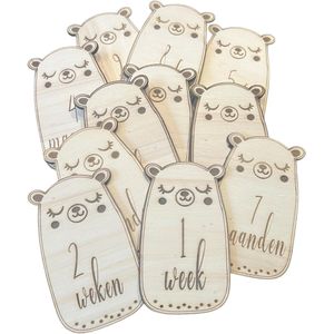 Mijlpaalkaarten beertje - Houten Mijlpaalkaarten Baby - Wooden Milestones - Natuurlijke Foto Kaarten - Nude Baby Accessoire - Kraam Cadeau - Baby Pakket Milestone - Mijlpaalschijf Baby - Zwangerschap