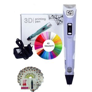 G G 1989-3D pen set XXl-129 meter filament in 40 kleuren-sjablonenboek met herbruikbaar overtrekvel-Paars