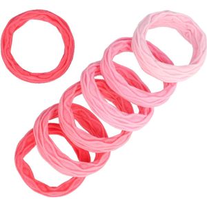 Haarsoires Haarelastieken basic - Endless geribbeld - Roze - Set van 7 - Eenvoudige Haar Elastieken voor Dagelijks Gebruik
