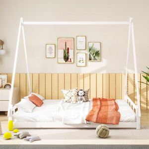 Massief houten kinderbed 140*200cm, tentbed, hoogslaper, jeugdbed, ouder-kind bed, massief houten bedframe, wit