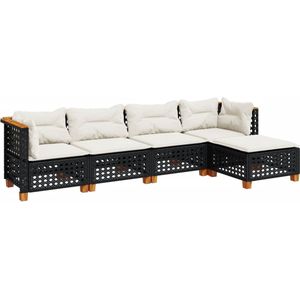 vidaXL Loungeset - 5-delig - Poly Rattan - Zwart Lounge Set - Tuinset - Buitenmeubels - Lounge Bank - Zitzitting